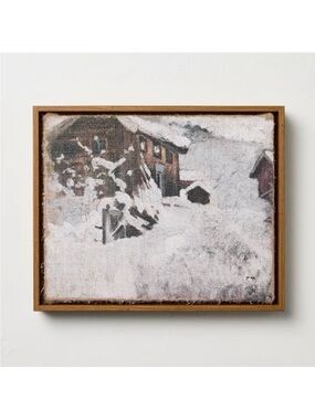 9” x 11” Holiday Winter Snowy Cottage Cabin Burlap Wall Art - Hearth & Hand™